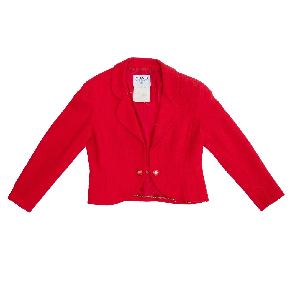 RARE Vintage CHANEL Runway Red Tweed Cropped Blazer  FR 36 US 4 - Picture 4 of 10